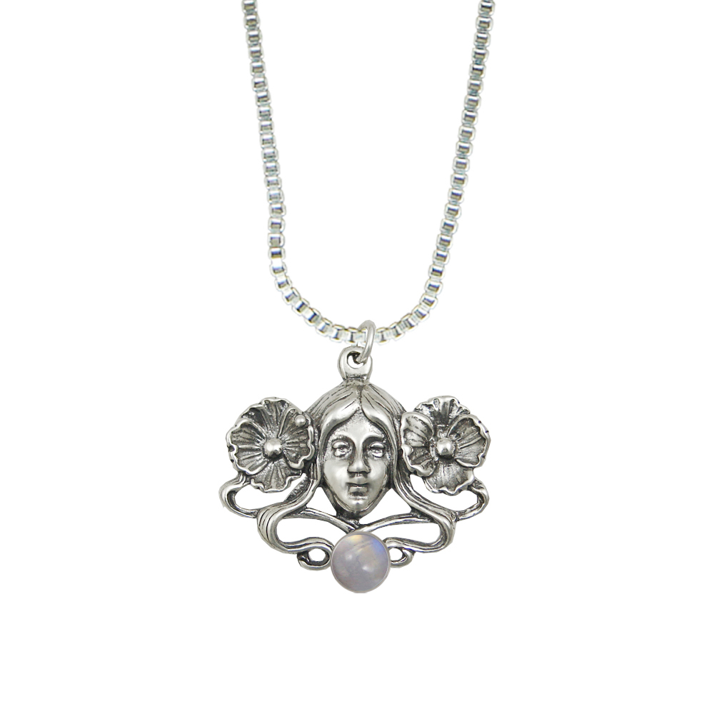 Sterling Silver Woman Maiden of the Garden Pendant With Rainbow Moonstone